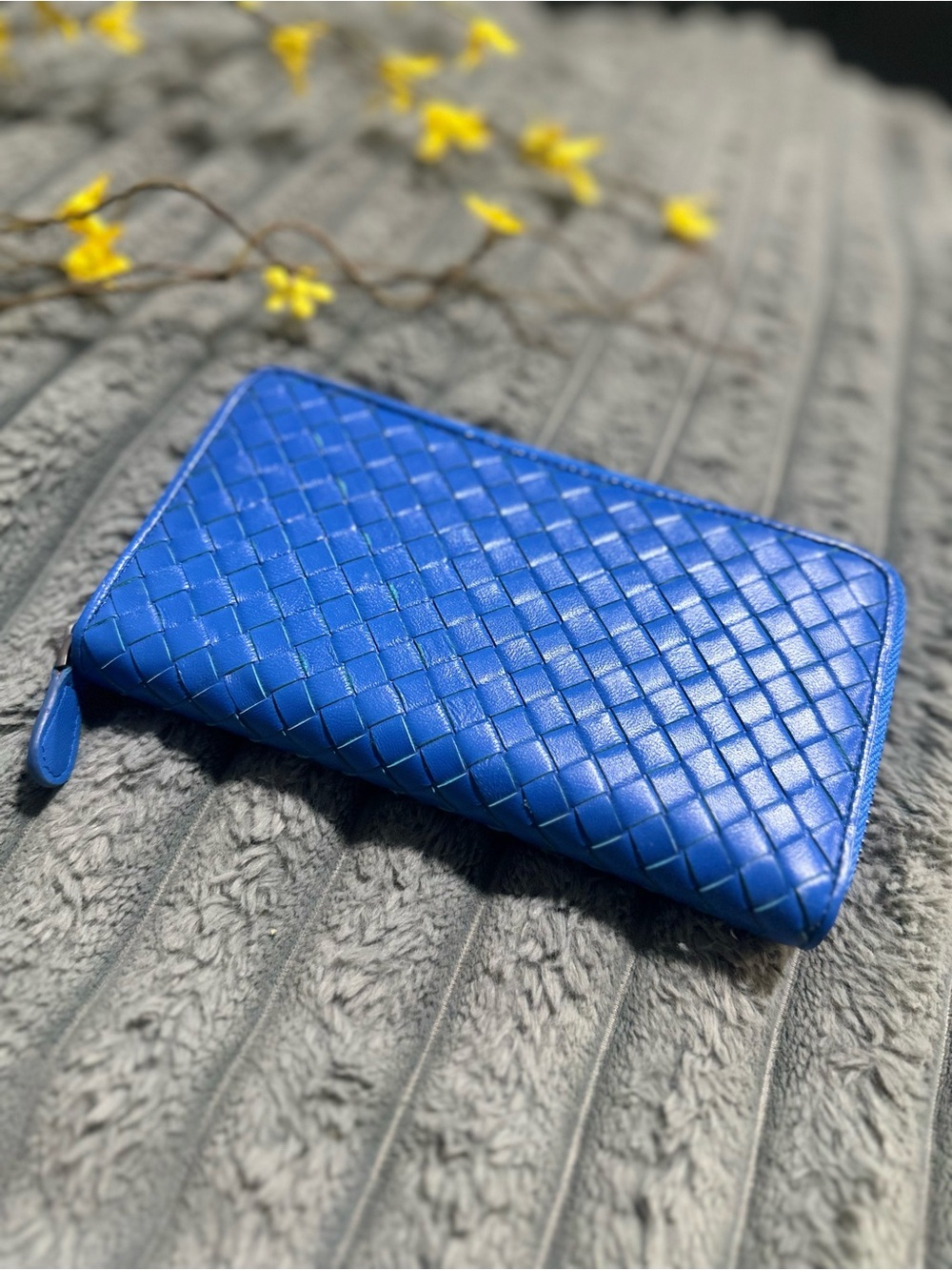 Woven Zip-Around Wallet in Vibrant Blue